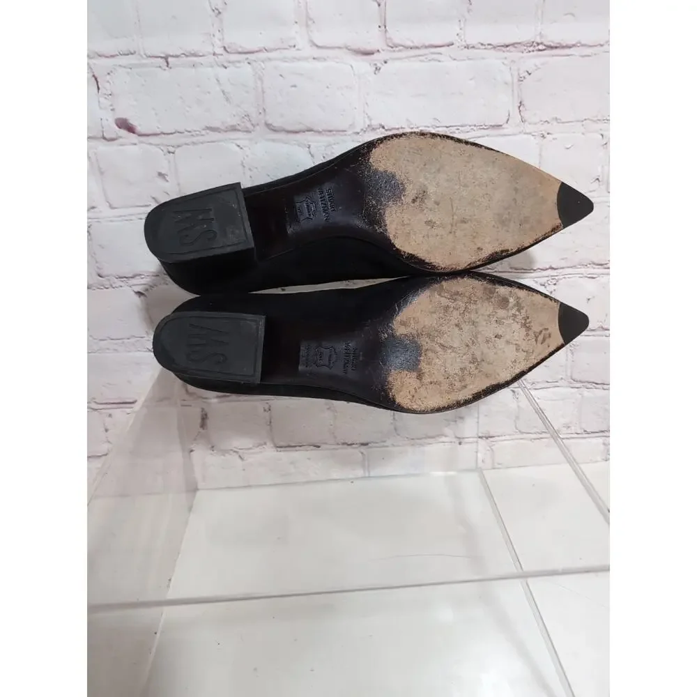 Stuart Weitzman Size 8.5 Black Suede Low Block Heel Pointed Toe Pumps Comfort